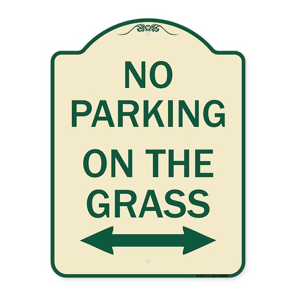 Signmission No Parking on Grass W/ Bidirectional Arrow Heavy-Gauge Aluminum Sign, 24" x 18", TG-1824-23689 A-DES-TG-1824-23689 - main